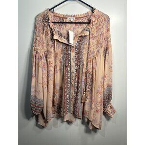 skylar & jade womens long sleeve floral blouse shirt size large